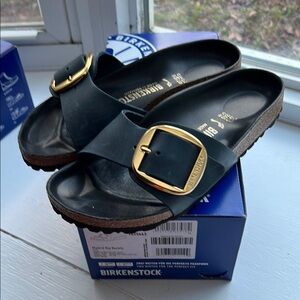 Birkenstock navy Sandals with Gold Buckle
